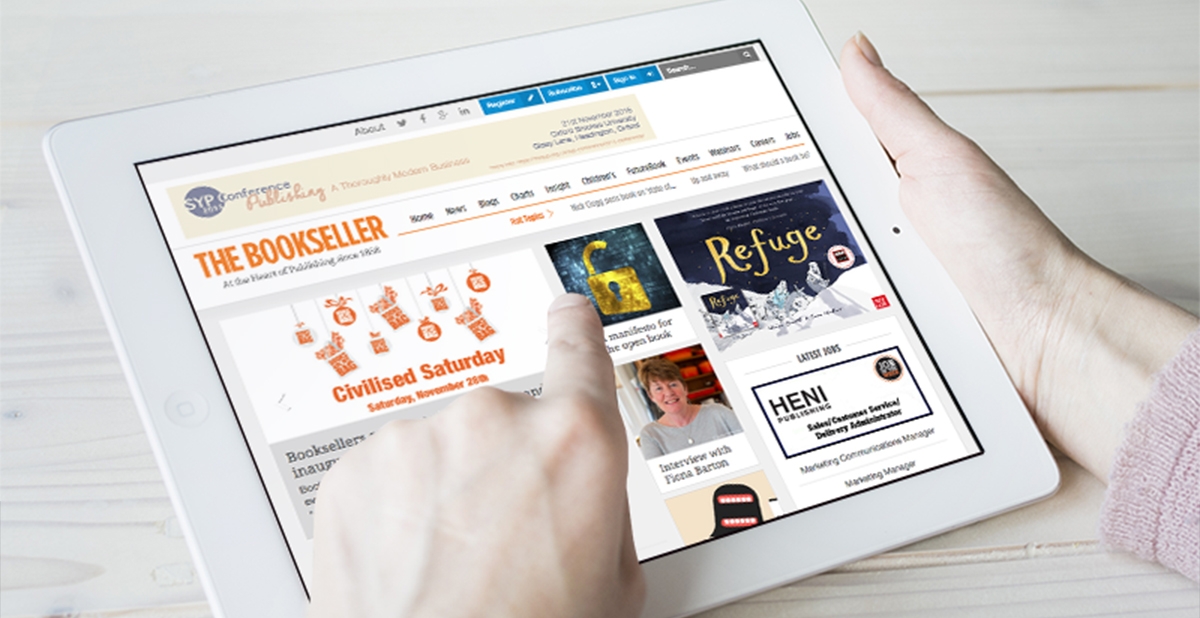 Website design for The Bookseller on tablet