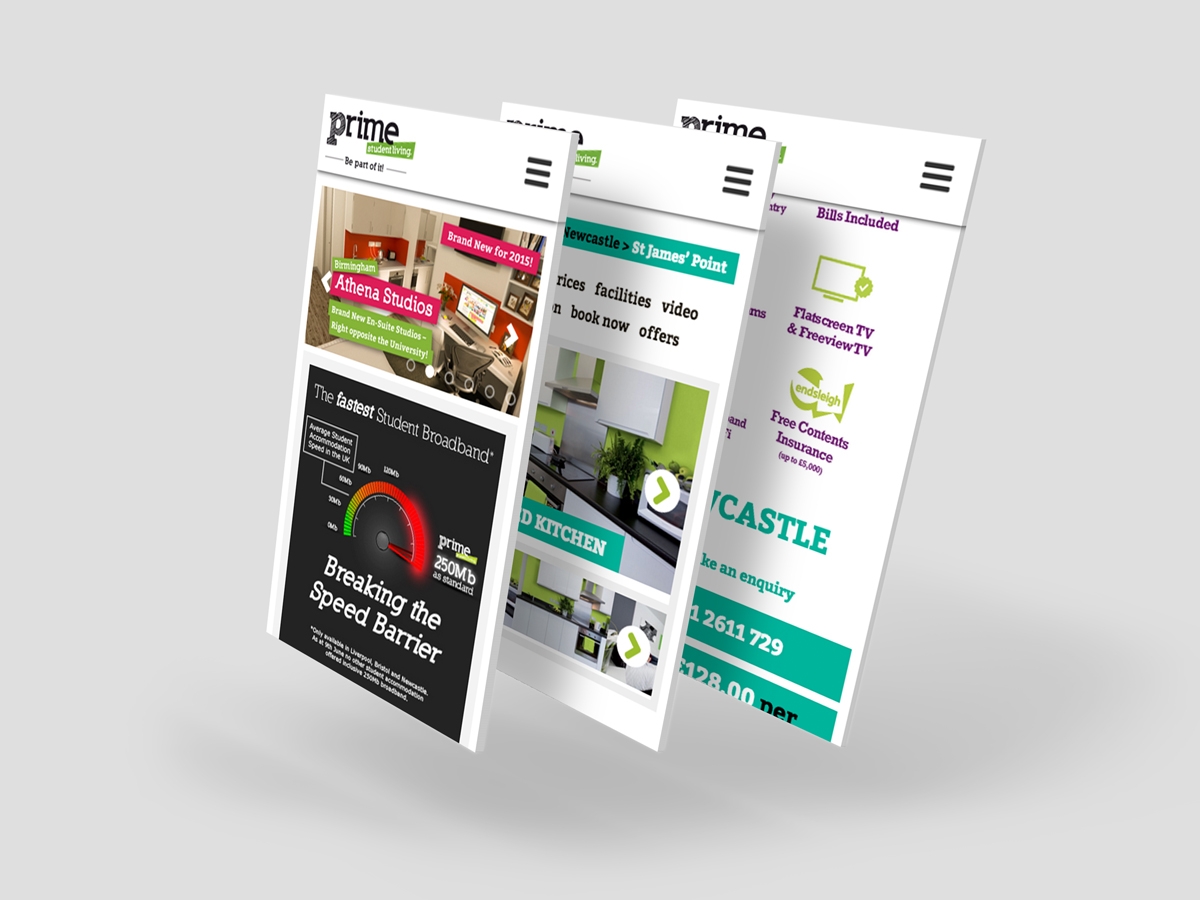 Prime Student Living website mobile design